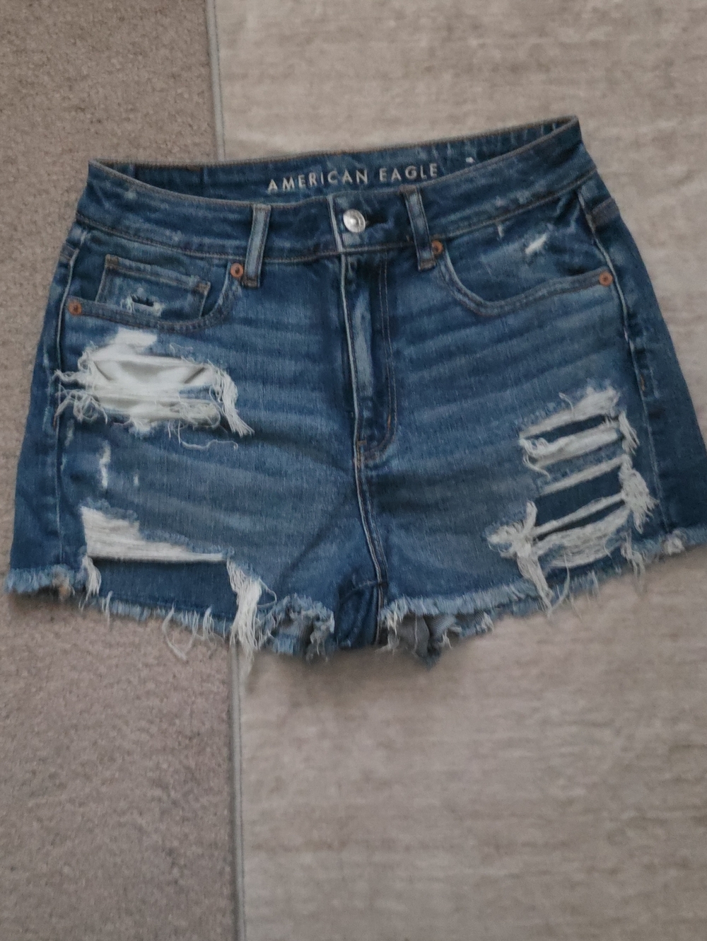 American Eagle Outfitters Dark Blue Distressed Denim Shorts